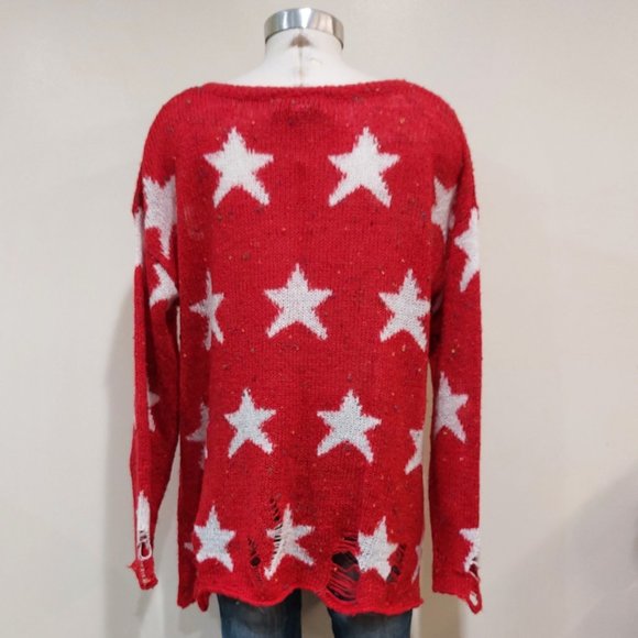 💥HOT ITEM💥Seeing Stars Speckled Distressed Lennon Sweater in Scarlet Red - Picture 11 of 16
